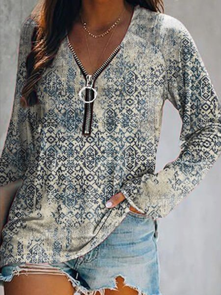 Regular Fit V Neck Tribal Shirts & Tops, Multicolor, T-Shirts