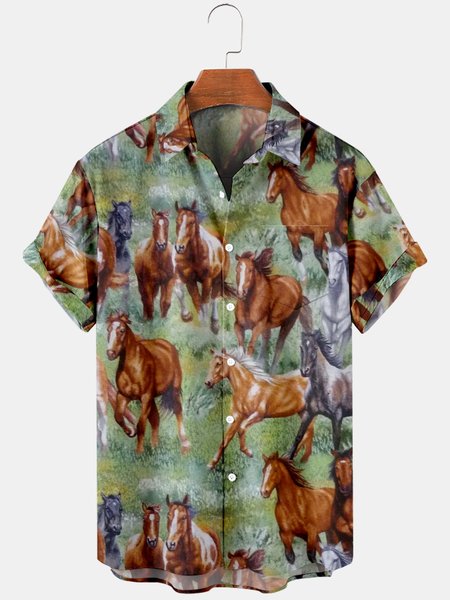Mens Horse Print Casual Breathable Chest Pocket Short Sleeve Hawaiian Shirts, Green, Men's Floral shirt
Mens Horse Print Casual Breathable Chest Pocket Short Sleeve Hawaiian Shirts, Green, Men's Floral shirt