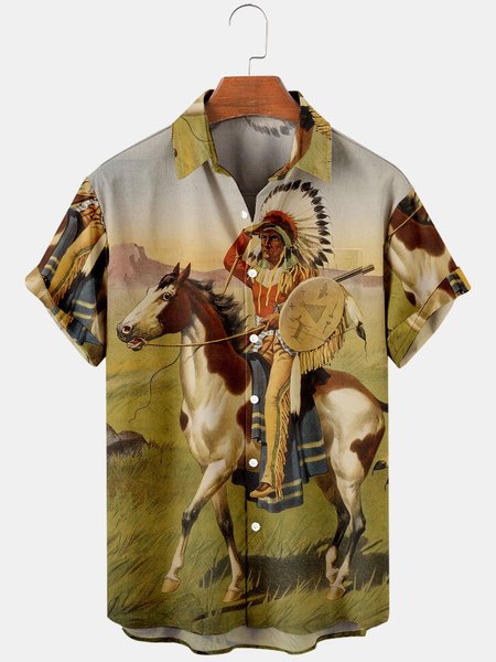 Mens Indians Riding Horses Print Casual Breathable Chest Pocket Short Sleeve Hawaiian Shirts, Khaki, Men's Floral shirt
Mens Indians Riding Horses Print Casual Breathable Chest Pocket Short Sleeve Hawaiian Shirts, Khaki, Men's Floral shirt