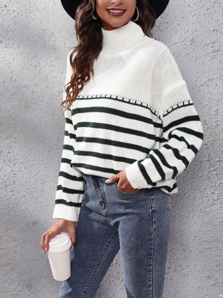 Vintage Striped Elegant Casual High Neck Loosen Sweater, Green, Sweaters & Cardigans
Vintage Striped Elegant Casual High Neck Loosen Sweater, Green, Sweaters & Cardigans