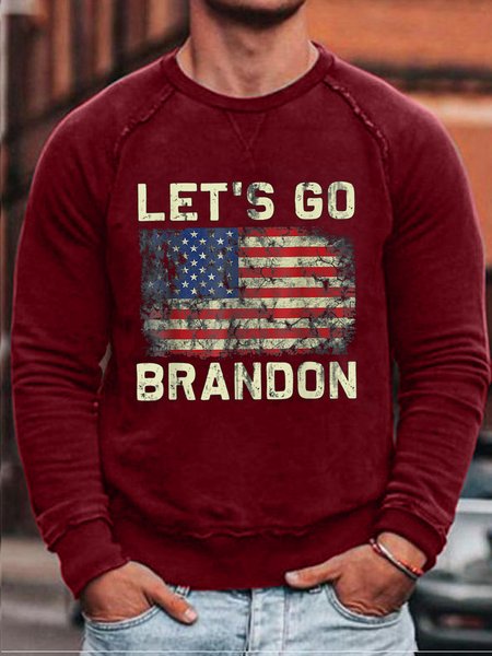 Us Flag Long Sleeve Sweatshirt, Red, Hoodies&Sweatshirts