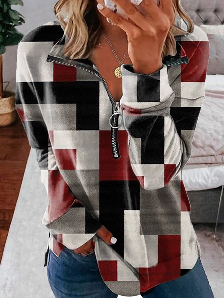 Casual Lapel Geometric Sweatshirts, Multicolor, Hoodies & Sweatshirts