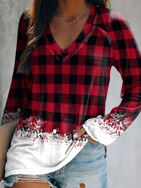 Christmas Plaid Snow Printed Long Sleeve V Neck Plus Size Casual Tops, White-red, T-Shirts
Christmas Plaid Snow Printed Long Sleeve V Neck Plus Size Casual Tops, White-red, T-Shirts