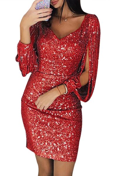 Elegant Solid Dresses, Red, Mini Dresses