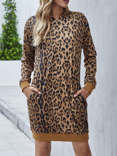 Sweet Casual Animal Statement Loosen Dresses, Leopard, Casual Dresses