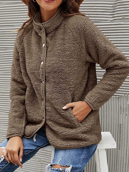 Fur jacket coat single-breasted casual top, Coffee, Outerwear
