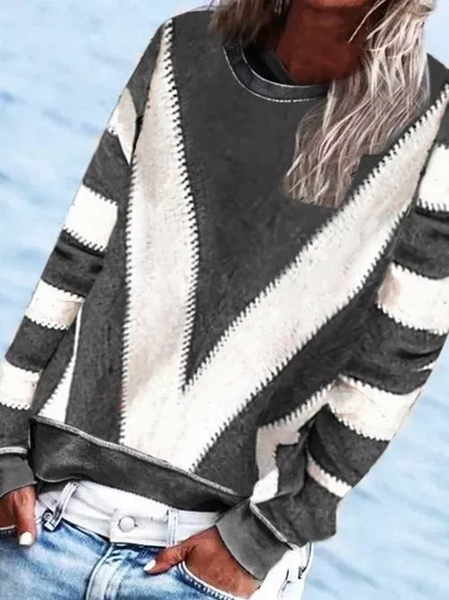 Color Block Casual Crew Neck Sweatshirt, Gray, Hoodies & Sweatshirts