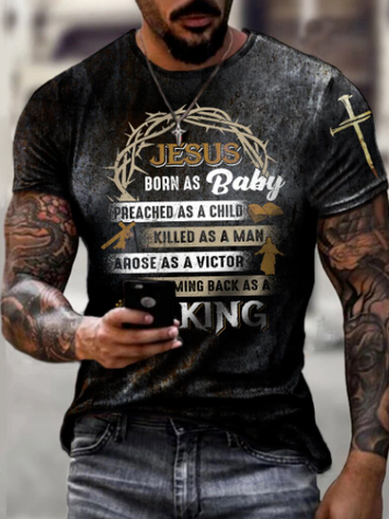 Crew Neck Short Sleeve Casual Shirts & Tops, As picture, Men's t-shirts
