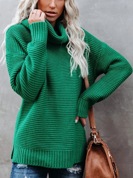 Casual Long Sleeve Plus Size Sweater, Green, Knitwear & Sweaters