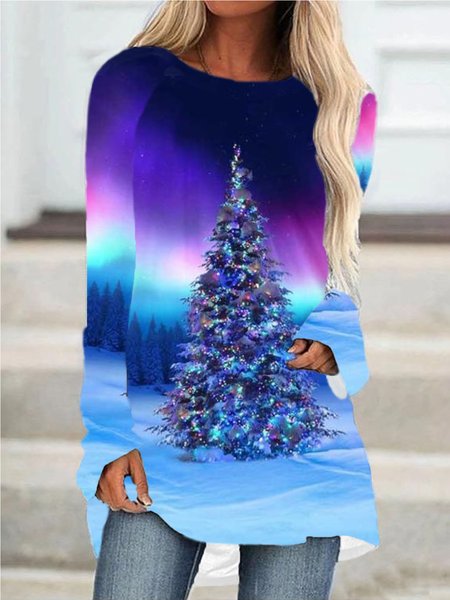 Christmas Casual Loosen Printed Long Sleeve Shirts & Tops, As picture, T-Shirts