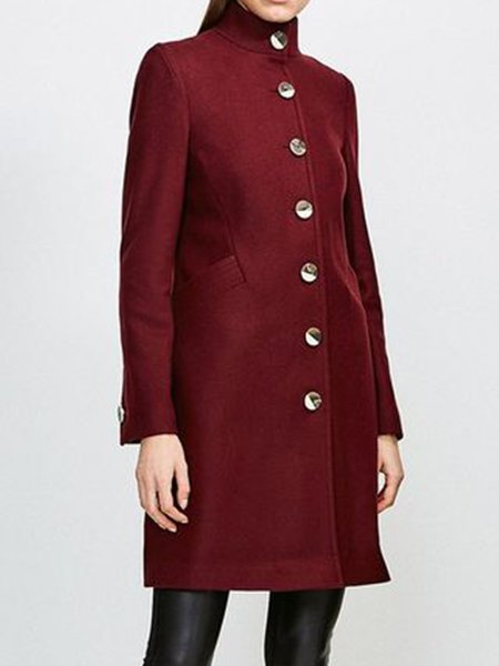 Stand Collar Regular Fit Elegant Outerwear, Red, Coats