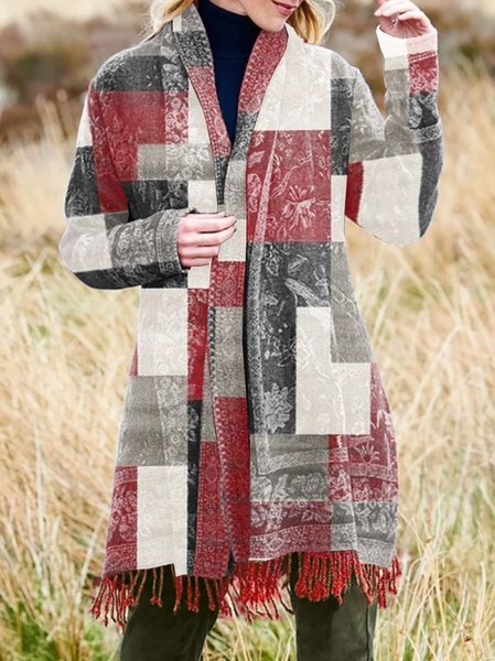 V Neck Loosen Vintage Outerwear, As picture, Outerwear
