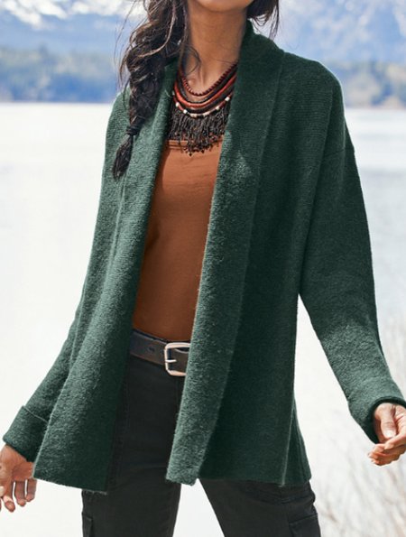 Casual V Neck Plain Outerwear, As picture, Outerwear