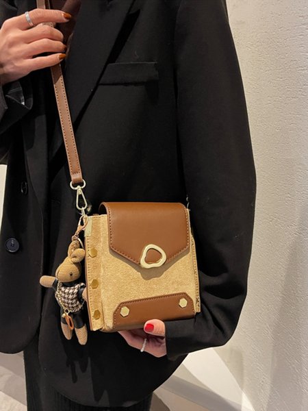Rabbit Charm Metal Crossbody Bag, Khaki, Bags