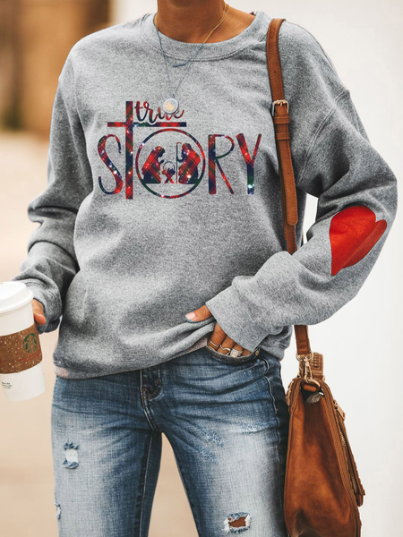 Gray Statement Crew Neck Shirts & Tops, Tops