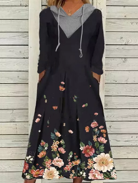 Floral Loosen Cotton Blends Dresses, Black, Maxi Dresses
Floral Loosen Cotton Blends Dresses, Black, Maxi Dresses