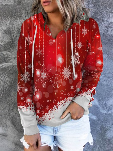 Red Snowflakes Women's Sweatshirt, As picture, Hoodies&Sweatshirts