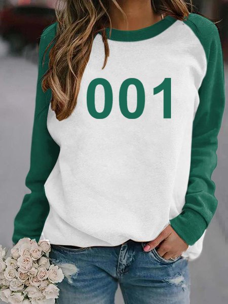 Crew Neck Loosen Color Block Sweatshirt, Green, Hoodies & Sweatshirts