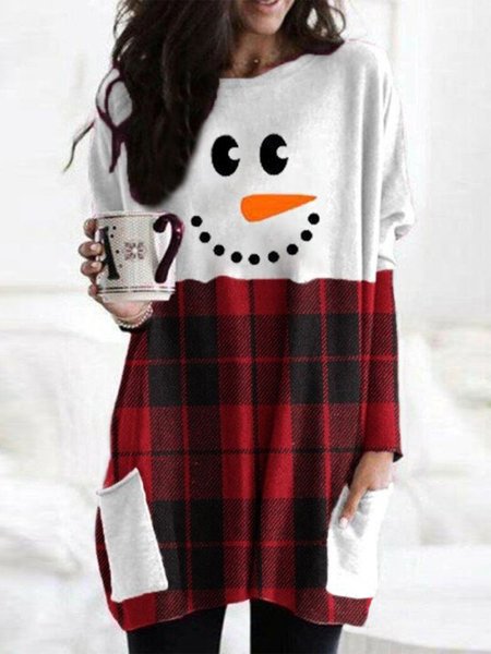 Christmas Plaid Snowman Printed Long Sleeve Crew Neck Plus Size Casual Tops, White-red, T-Shirts
Christmas Plaid Snowman Printed Long Sleeve Crew Neck Plus Size Casual Tops, White-red, T-Shirts