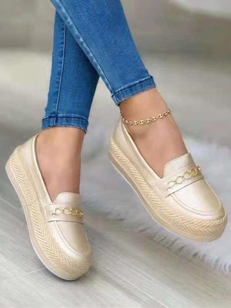 Simple Chain Platform Shoes, Golden, Flat & Loafers