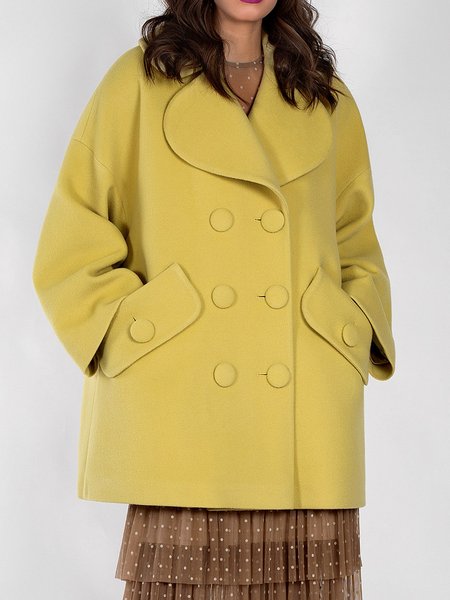 Elegant Solid Off Shoulder Lapel Outerwear, Yellow, Coats