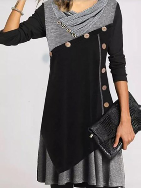 Scollo a V Maniche Lunghe Gonna Casuale, Multicolore, Midi Dresses