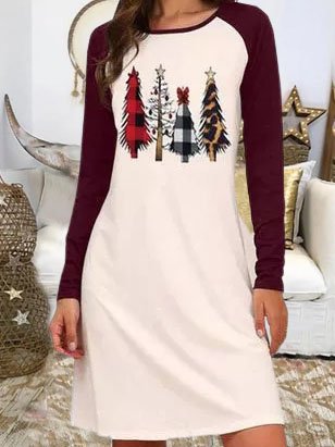 Christmas Printed Color Block Long Sleeve A-line Dresses, Red, Casual Dresses
Christmas Printed Color Block Long Sleeve A-line Dresses, Red, Casual Dresses