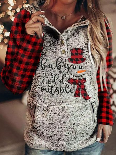 Casual Christmas Snowman Sweatshirt, Gray, Hoodies & Sweatshirts