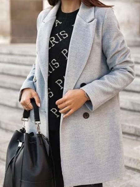 Long sleeved suit collar plain patterned medium length wool coat, Gray, Coats
Long sleeved suit collar plain patterned medium length wool coat, Gray, Coats