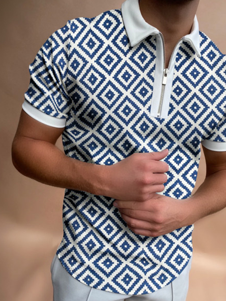 Geometric Short Sleeve Vacation Shirts & Tops, As picture, Men's t-shirts