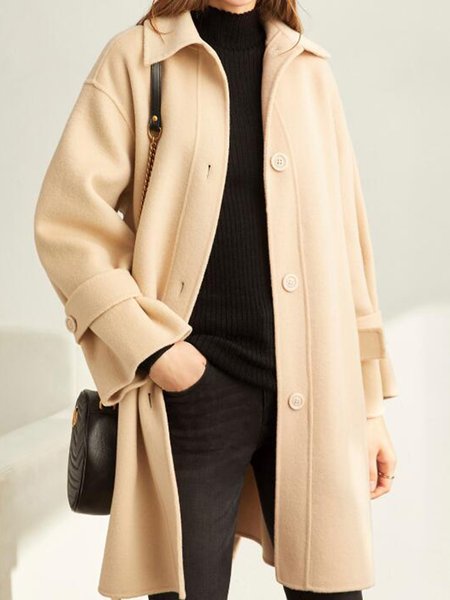 Solid Lapel Regular Fit Long sleeve Outerwear, Apricot, Coats