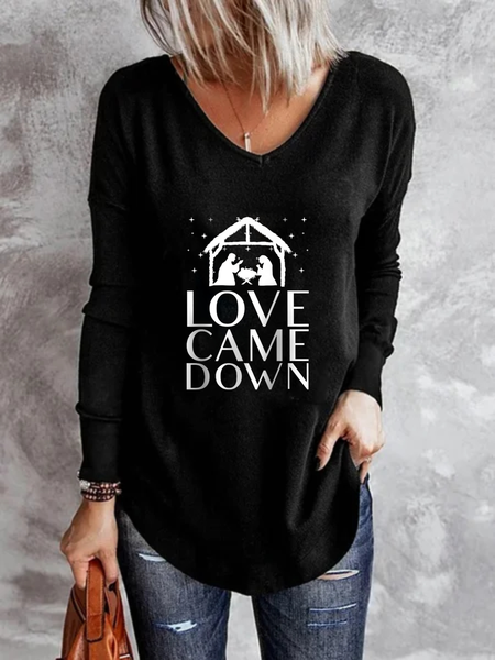 Love Came Down Christmas Casual Shirts & Tops, Black, T-Shirts