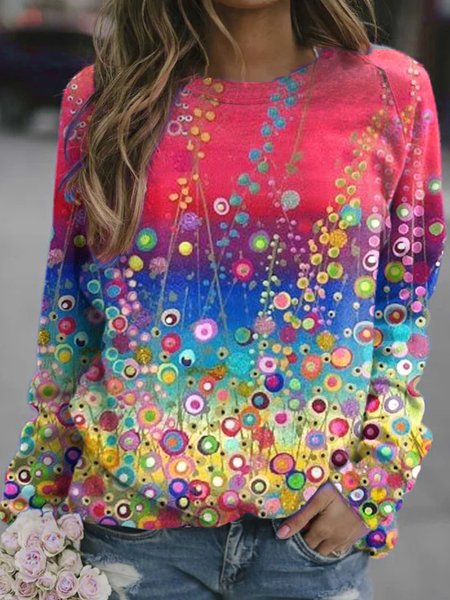 Floral Print Casual Sweatshirt, As picture, Hoodies&Sweatshirts