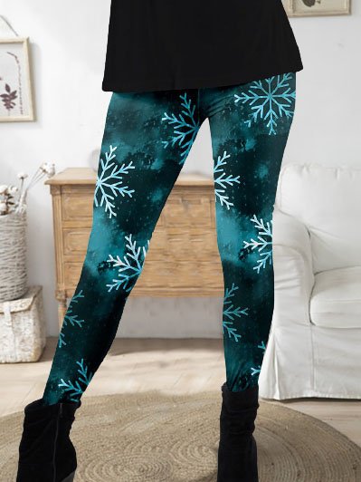 Elastic Waist Geometric Printed Skinny Long Pants, Green, Pants
