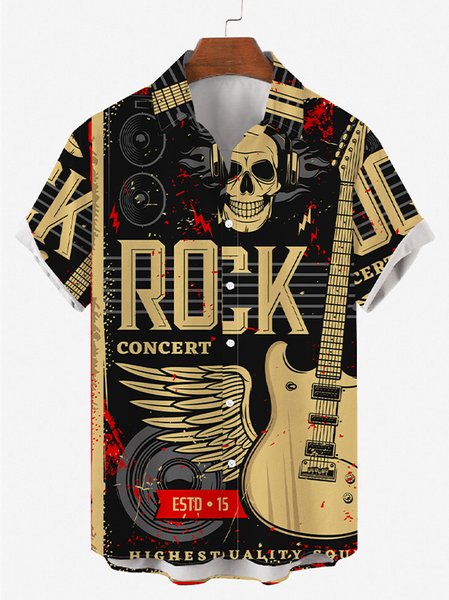 Mens Skull Punk Music Print Round Hem Loose Short Sleeve Shirts, Black, Men's Floral shirt
Mens Skull Punk Music Print Round Hem Loose Short Sleeve Shirts, Black, Men's Floral shirt