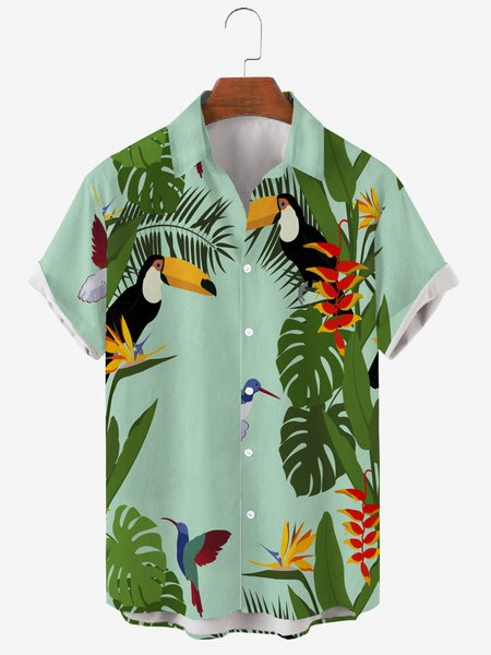 Mens Tropical Parrots Print Round Hem Loose Short Sleeve Shirts, Green, Men's Floral shirt
Mens Tropical Parrots Print Round Hem Loose Short Sleeve Shirts, Green, Men's Floral shirt
