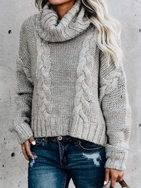 Vintage Plain Long Sleeves High Neck Plus Size Casual Sweaters, Gray, Knitwear & Sweaters
Vintage Plain Long Sleeves High Neck Plus Size Casual Sweaters, Gray, Knitwear & Sweaters