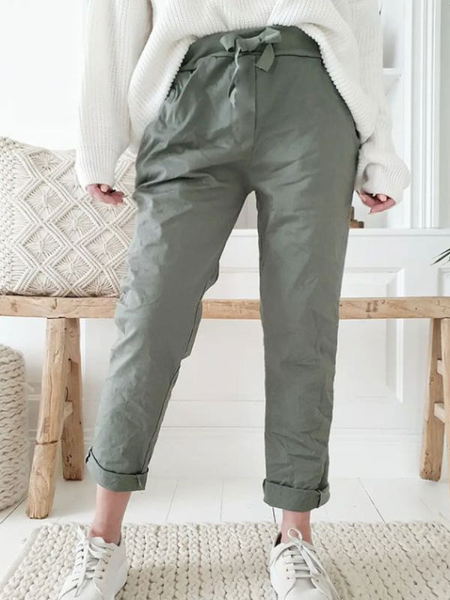 Cotton Blends Regular Fit Pants, Lightgreen, Pants