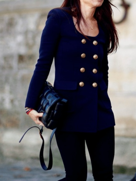 Winter Crew Neck Long sleeve Elegant Work Formal Outerwear, Navyblue, Blazers