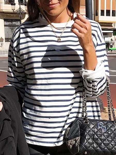 Striped Print Round Neck Long-sleeved T-Shirts & Tops, White, Long sleeve tops
Striped Print Round Neck Long-sleeved T-Shirts & Tops, White, Long sleeve tops