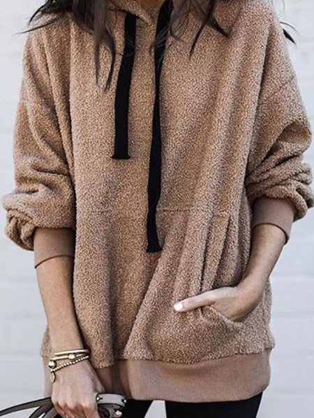 Regular Fit Hooded Plain Sweatshirt, Khaki, Hoodies & Sweatshirts
