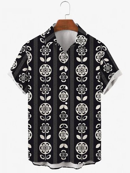 Short Sleeve Shirt Collar Shirts & Tops, Black, Shirts & Blouse