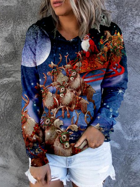 Christmas Casual Sweatshirt, Blue, Hoodies&Sweatshirts
