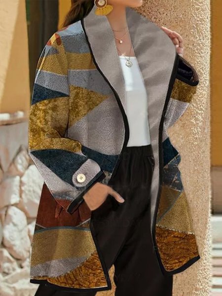 Loosen Cross Front Geometric Outerwear, Coffee, Coats