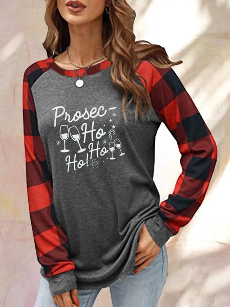 Ho Ho Ho Christmas Printed Checked Shirts & Tops, Gray, Hoodies&Sweatshirts
