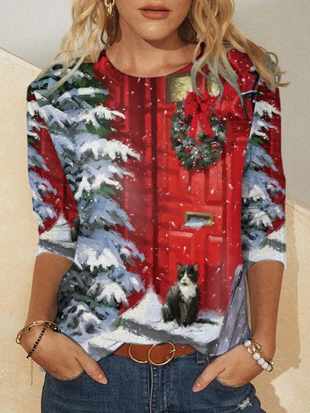 Christmas Casual Shirts & Tops, Red, Hoodies&Sweatshirts