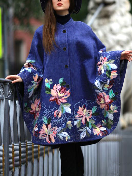 Oversize Stand Collar Batwing Outerwear Floral pattern blue cape midi coat, Royal blue, Outerwear
Oversize Stand Collar Batwing Outerwear Floral pattern blue cape midi coat, Royal blue, Outerwear