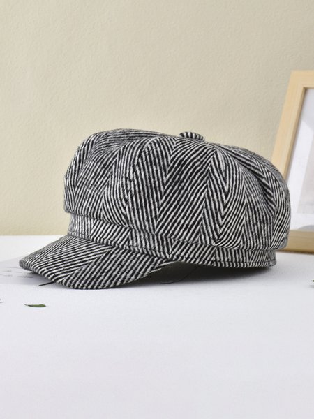 Retro Striped Newsboy Hat, Black, Women Hats