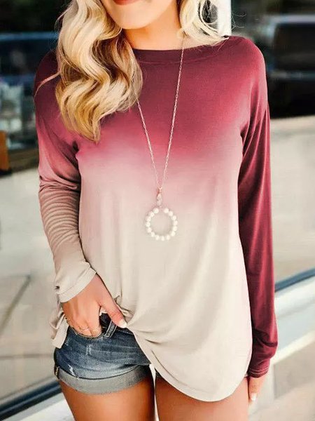 Casual Ombre Shirts & Tops, Red, Tops