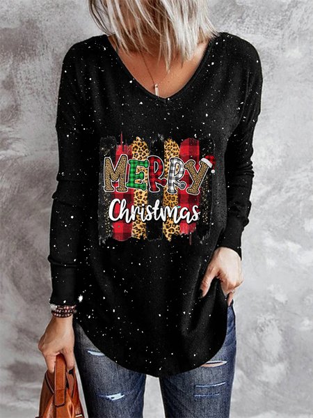 V Neck Printed Casual Shirts & Tops, Black, Tops